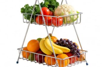 Homeor Counter Top 2-TierFruit & Vegetable Basket For Dining Table, Centre Table I Metal Fruit Bowl or Bread Basket Vegetables Storage Organizer Holder, Multi-Purpose Basket for Kitchen & Home, Chrome