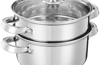 Amazon Brand – Solimo Stainless Steel Steamer with Glass Lid | Induction Base | Modak, Momo Maker | 17 x 22 x 22.4 Cm | 4L | Silver