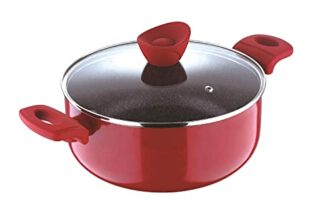 Bergner Bellini Plus Non Stick Casserole/Biryani Pot/Handi with Glass Lid 32cm, 9 Litre, Induction Base, Red, Gas Ready