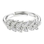 KYAT 925 Sterling Silver Leaf Ring for Women | CZ Diamond Studded Feather Band Ring | Lightweight Floral Finger Ring | Party Wedding Anniversary Everyday Wear | Gift for Girls & Women |