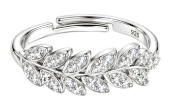KYAT 925 Sterling Silver Leaf Ring for Women | CZ Diamond Studded Feather Band Ring | Lightweight Floral Finger Ring | Party Wedding Anniversary Everyday Wear | Gift for Girls & Women |