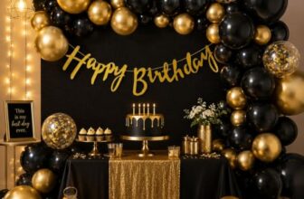 PartySutra Black and Golden Balloons Birthday Decoration Kit – 37Pcs for Men, Boys, Husband, Golden Balloons for Birthday, Happy Birthday Banner | Black Theme Decoration | Gold Theme Decoration