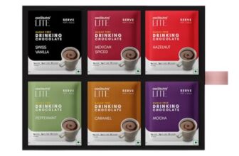 COCOSUTRA Sugar-Free Drinking Chocolate Mix | 12 Single-Serve Sachets (20g Each) | 2 Sachets Each Flavour | Swiss Vanilla, Mocha, Caramel, Hazelnut, Mexican Spiced & Peppermint | Zero Sugar | Low Carb | Low Calorie | Stevia & Erythritol Sweetened | 240 g