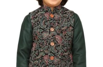 KISAH Boy’s Cotton Blend Regular Fit Printed Black Multi Nehru Jacket (9-10Y)