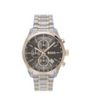 BOSS Grand Prix 44 Qtz Fashion Chrono Grey Round Dial Men’s Watch|Two Tone Stainless Steel Material|Silver Color Band – 1514252