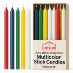 UPYOG Pure Wax Unscented Multicolor Stick Candles – Pack of 10 | 140mm × 10mm Chime Candles for Rituals, Spells, Religious Ceremonies & Home Décor