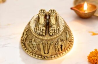 Astroyogi Brass Laxmi Charan Paduka Decorative Showpiece, Religious Spiritual Idol for Puja Room, Gold