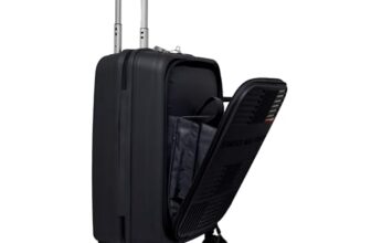 SWISS MILITARY Polypropylene Spectra 8 Wheels 55cm Cabin Trolley Luggage, Hard Case 360° Rotatable Wheels, 15.6″ Laptop Compartment & 3 Dial Lock Suitcase, Travel Bag for Men & Women, Small Black 48L