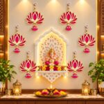 Lotus Hanging for Decoration Handmade Wall Decor with Jhumki Style | Set of 6 Pink/Rani | Export Quality Lotus Hanging for Home, Temple & Pooja Room | Diwali, Wedding & Festival Decor