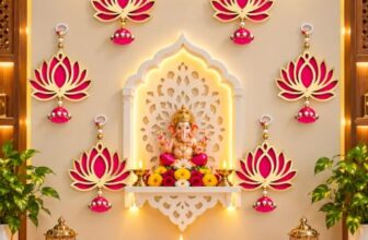 Lotus Hanging for Decoration Handmade Wall Decor with Jhumki Style | Set of 6 Pink/Rani | Export Quality Lotus Hanging for Home, Temple & Pooja Room | Diwali, Wedding & Festival Decor