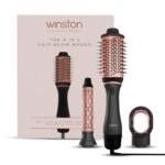 WINSTON 4 in 1 Hair Styling Blow Brush – Blow Dryer, Curling Iron, & Volumizing Brush with Adjustable Heat Versatile Hair Tool – 1 Year Warranty (Grey)