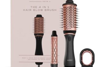 WINSTON 4 in 1 Hair Styling Blow Brush – Blow Dryer, Curling Iron, & Volumizing Brush with Adjustable Heat Versatile Hair Tool – 1 Year Warranty (Grey)