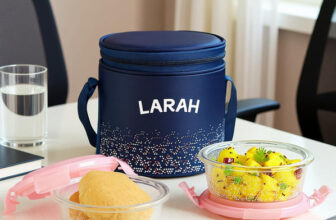 Larah by Borosil Speckle Pink Borosilicate Glass Tiffin, (400ml x 2) Vertical, Round 2 Containers Glass Office Lunch Box(800 ml)