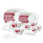 Larah by Borosil 35 Pieces Rose Red Opalware Dinner Set for Family of 6
