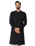 See Designs Men’s Long Sleeve Mandarin Collar Side Slit Black Embroidered Chikankari Rayon Straight Kurta – SDKT2565S