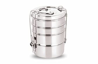 neelam Stainless Steel Lunch Box/Tiffin with Locking Clip, 4-Tier Container, 1500 ml, Hot & Cold Leak-Proof, Compact & Durable, Perfect for Office, School, Picnic and Travel, Silver