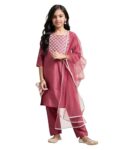 Amazon Brand – Symbol Girl’s Rayon Ethnic Wear Embroidered Kurta Set with Net Dupatta