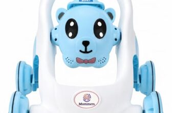 Mommers Baby Walker Musical Push Support Toddler Blue Wheels & Handle, Cute Design Activity Walker, Balanced Wheels, Indoor Play