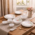 Novo By La Opala Opalware Dinner Set 35 Pieces for Family of 6, Rose Garden | Microwave & Dishwasher Safe Crockery Set for Home, Bone-Ash Free Bowls & Plates Set, Break-Resistant & Lightweight