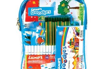 Luxor Doodles Budding Artist Kit for Kids – Drawing Book, Non-Toxic Plastic Crayons, Oil Pastels, Mini Sketch Pens, Washable Magic Colours, Pencils & Erasers, Best Choice for Budding Artists