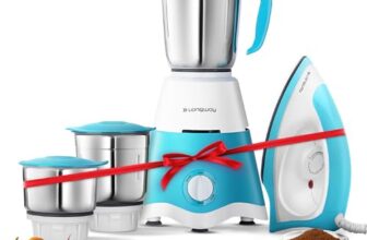 Longway Super Dlx Mixer Grinder with Kwid 1100W Dry Iron | 500 Watt Powerful Motor | 3 Jars for Grinding, Mixing, Juicing | 2 Year Warranty (Blue & White, Combo Offer)