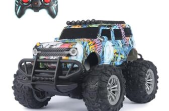 Amazon Brand – Jam & Honey Off Roader Rechargeable Remote Control Car | RC Car Monster Truck | 4 Headlight Modes | in-Built Lithium Battery | C-Type Charging | Made in India | Graffiti Blue