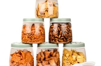 FLAIR Cubics Airtight Food Storage Containers Set of 6 (1000ml each) with Spoon – Green, BPA-Free, Transparent, Durable & Space-Saving Jars for Kitchen, Pantry, Snacks, Grains & More