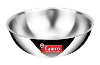 Camro Triply Artisian Tasla Kadhai 1.2 liters Capacity Stainless Steel | Triply Steel Artisian Tasla, Kadhai Shape, Handle-Free Design for Cooking