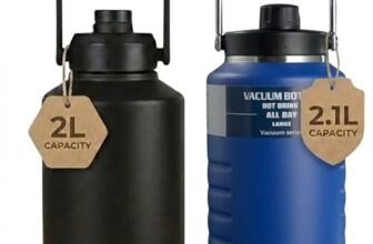 BOLDSTUFF Pack of 2 Insulated Water Bottle, Triple Wall Vacuum Stainless Steel Jug (Cold for 18+ Hrs), Leak Proof & Non-BPA, Water From Bottle for Hiking, Camping and Hotel (2.1L BLUE + 2L BLACK)