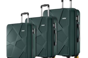 Safari Pentagon Pro 8 Wheels Set of 3 (Cabin + Medium + Large) Trolley Bags, Hard Case Polypropylene, 360º Wheeling Suitcase/Luggage for Travel, Dusk Green| Spinner Wheel