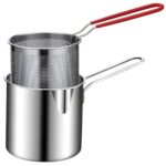 Small Deep Frying with Strainer Basket, 1200 ml Stainless Steel Fry Pan with Handle, Mini Oil Fryer Pan for French Fries, Chicken Wings, Shrimp, Fish, Pasta, Sauce and Kitchen Cooking