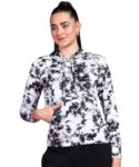 POPWINGS Women Casual Black & White Tie & Dye Printed Pocket Hooded Sweatshirt