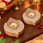 TIED RIBBONS Set of 2 Wooden Leaf Design Tealight Candle Holder Stand (12.7 cm x 10.1 cm) – Diwali Decoration Items for Home Décor – Gifts Items for Family Friends (Tea Light Included)