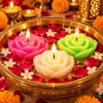 UPYOG Diwali Diya Decoration Floating Candles Giant Rose Candles | 3 Pcs Bulk Pack | Smokeless, Dripless & Long Lasting Water Lamp Candles Deepawali Decor