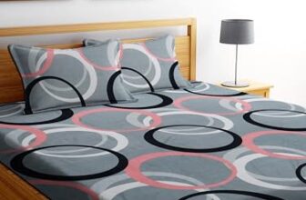 DECORUM Glace Cotton Fitted 1 Bedsheet King Size (72″x78″) | All Around Elastic | Cotton Feel | 2 Pillow Covers (17″x27″) | Fits Up to 8″ Mattress | 200-220 TC | Printed Double Bed Sheet Set
