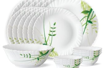 Larah By Borosil Herbs Opalware Dinner Set, 19-Pieces, White