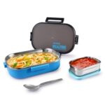 ATTRO Meal Time Stainless Steel Insulated Lunch Box with Small Container Airtight Leak-Proof Perfect for Office, School, Picnic, 800 ml – Sky Blue