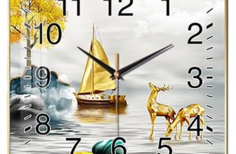 HASTHIP Wall Clock 11.8 Inch Square, Silent Quartz Non-Ticking, Anti-Glare | Silent Quartz Movement, Non-Ticking Timekeeping, Clear Glass Face, Roman Numeral Display, Battery Powered