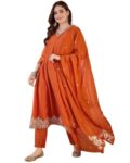 Couturino Trendy and Stylish Roman Fabric Kurta set For Women – Orange
