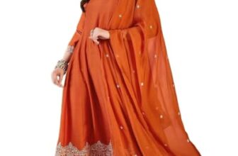 Couturino Trendy and Stylish Roman Fabric Kurta set For Women – Orange