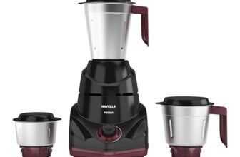 Havells Prisma 750 W 3 Jar Mixer Grinder| 3 Speed With Pulse Function| Air Vent Technology| Stainless Steel Blades| Wider Mouth Jars| Overload Protecton| 2-Year Product Warranty (Black)