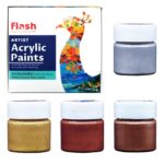 Flash Metallic Acrylic Colour Set | 4 Metallic Shades Set | 15 ml, 0.5 fl oz Each | High Pigment Strength | Non Fading | Indoor/Outdoor | Non Toxic | Multi-Surface Paint | Pro Artist, Hobby Painters & Kid