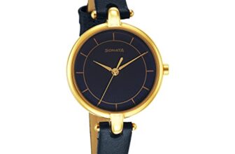 Sonata Gold Edit Blue Dial Women Analog Watch with Leather Strap-NR87043YL03W