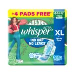 Whisper Ultra Upto No Gap No Leaks* Sanitary Pads, 48 XL Pads, For Heavy Flow Protection, With CURVEWEAR Technology, Cotton Like Softness, Disposable Wrapper, Locks Odour & Wetness (*Based on P&G Technical Data) (Product Does Not Contain Cotton)