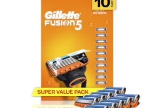Gillette Fusion 5, Shaving Razor Blades For Men | 10 Cartridge, Super Value Pack | 10 Cartridges Last Up-To 200 Shaves | For Your Perfect Shave And Perfect Beard Shape With Styling Back Blade