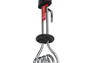 GM Immersion Rod Water Heater with Bucket Guard 1000W 6 AMP Plug Superior Copper Element Heat Resistant Handle Nickel Plated Prevents Corrosion Double ISI Certified 1.6M Cord 2 Years Warranty
