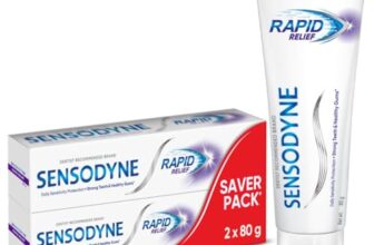 Sensodyne Toothpaste Rapid Relief | Fast Sensitivity Relief Tooth Paste Combo Pack – 160gm (80gm x 2) | Fresh Taste | Dentist Recommended