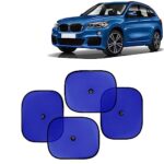 KINGSWAY Car Window Curtain Sticky Sun Shades Compatible with BMW X1, (Year 2015 Onwards), Universal Fit Sunshades for Side Window, Rear Window, Blue Color, 4 Pieces