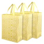 Kuber Industries Unisex-Adult Shopping Handbag | Grocery Shopping Bag | Reusable Shopping Bags | Vegetable Bag | Check-Kalash Carry Bag | Pack of 3 | Yellow