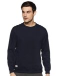 Deniklo Men’s Polyester Round Neck Sweatshirt (DKAW13-M_Dark Navy_M_Dark Navy_M)